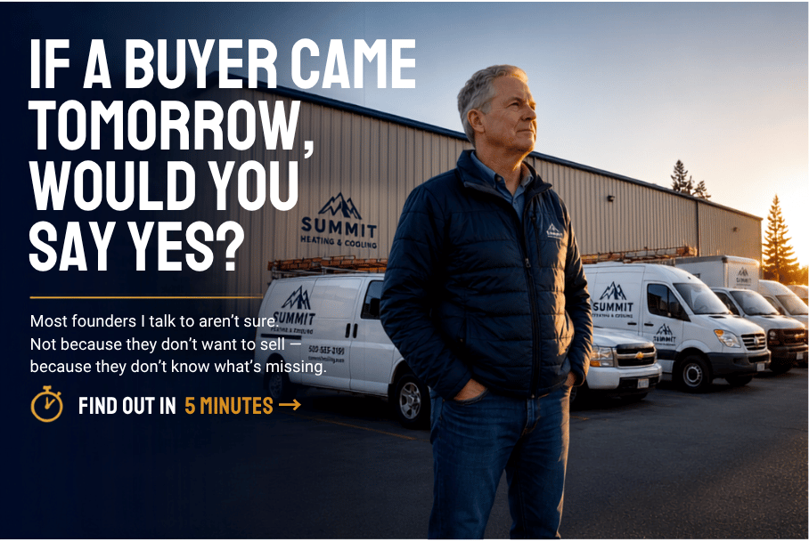 If a buyer came tomorrow, would you say yes? Founder standing beside his service fleet at dawn.